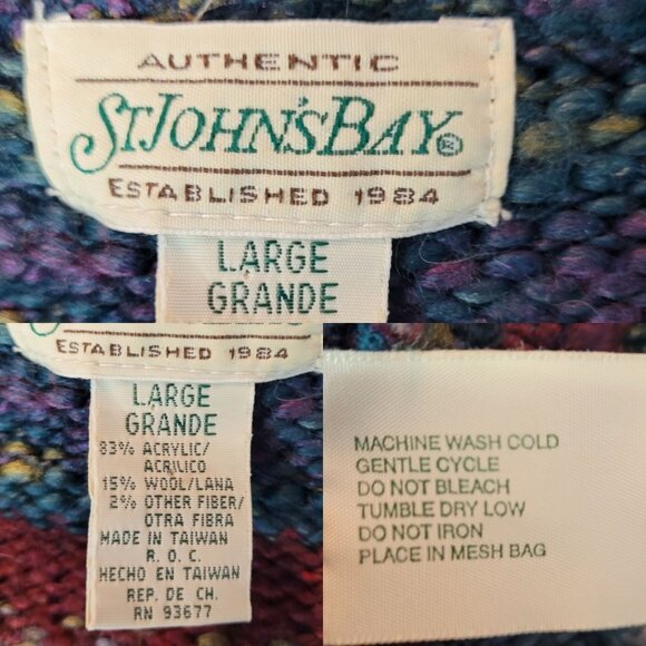 Vtg St Johns Bay Grandpa Sweater Vest Sz L Wool Multicolor Stripes Cabin Core - Picture 3 of 9